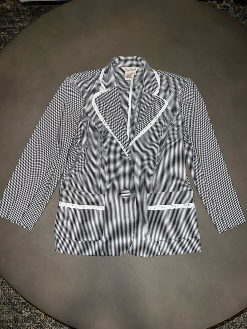 Julie Mitchell Urban Collection Black / White Gingham Blazer with Eyelet Lace